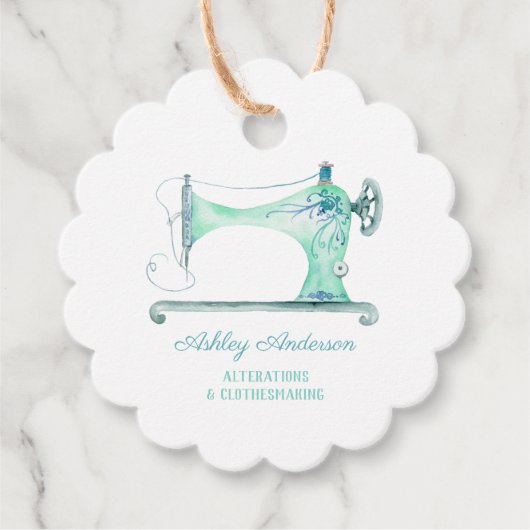 Nähmaschine Seamstress Wasserfarbenprägemarken Geschenkanhänger (Vorderseite)