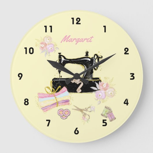 Nähmaschine und Gewebe Große Wanduhr (Vorderseite)
