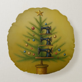 Nähmaschinen-Weihnachtsbaum Fröhliche Handarbeit W Rundes Kissen