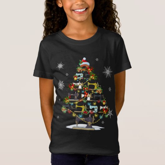 Nähmaschinen Xmas Tree Lights Quilters Christma T-Shirt (Vorderseite)