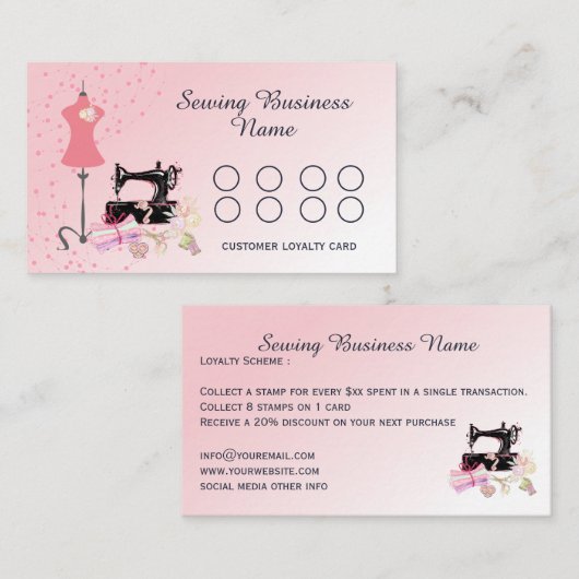 Nähmaschinengewebe Quilting Pink Business Treuekarte (Vorne/Hinten)