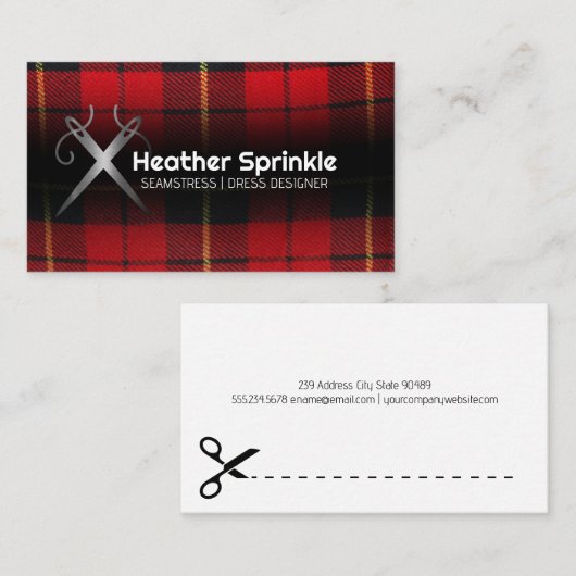 Nähnadel-Logo | Kariertes Gewebe Visitenkarte (Vorne/Hinten)