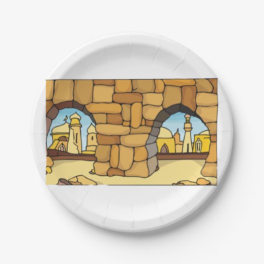 Nahost-Wüstenstadt durch antike Arche Pappteller (Vorderseite)