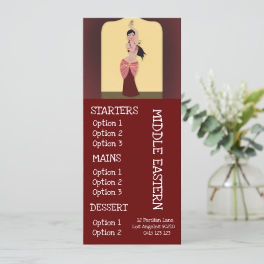 Nahöstliches Restaurantabendessenmenü Menükarte (Stehend Vorderseite)