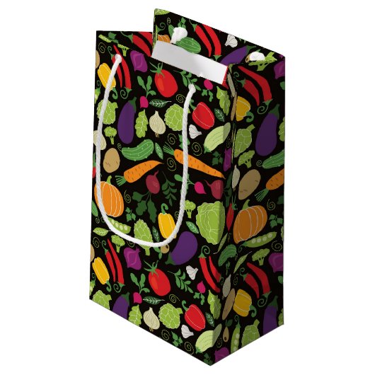 Nahrung auf einem schwarzen Hintergrund Kleine Geschenktüte (Rückseite Schrägansicht)