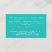 NahrungsAllergie Warnhinweis Personalisierter Koch Visitenkarte (Rückseite)