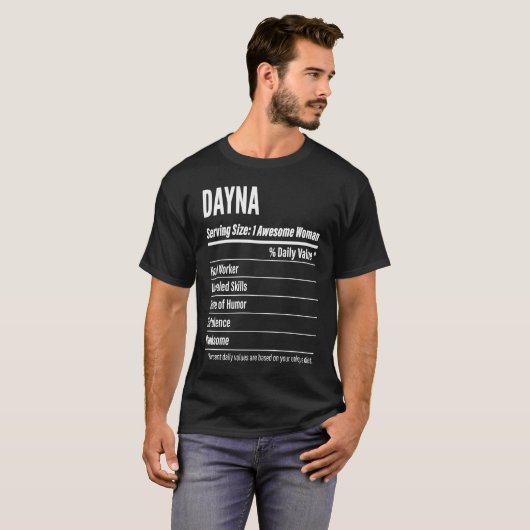 Nahrungsfakte von Dayna für Größenkalorien T-Shirt (Vorne ganz)