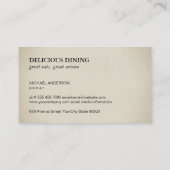 Nahrungsmittel Visitenkarte (Rückseite)