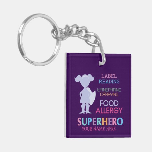 Nahrungsmittelallergie-Alarm-Mädchen-Superheld Schlüsselanhänger (Vorderseite links)