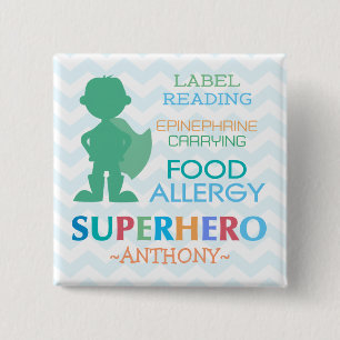 Nahrungsmittelallergie-Alarm Superhelden-Jungen-Kn Button