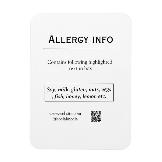 Nahrungsmittelallergie-Warnung Name Text Lebensmit Magnet (Vertikal)