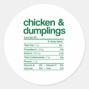 Nährwert von Hühnern und Dumplings Runder Aufkleber