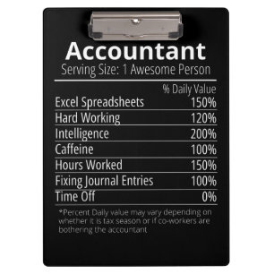 Nährwertangaben des Buchhalters, Nährwertangaben Klemmbrett