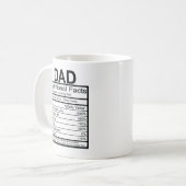 Nährwertkennzeichnung für Super-Vater Kaffeetasse (Vorderseite Links)