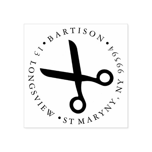 Nähschere RUNDE RÜCKSENDEADRESSE Gummi Briefmarke Gummistempel (Prägung)