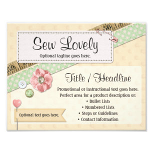 Nähstiche, Knöpfe und Band-Werbeschild Fotodruck