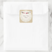 Nähstifte auf rustikalen Burlap & Hearts Quadratischer Aufkleber (Tasche)