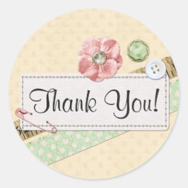 Nähstifte, Tasten & Ribbon Shabby Vielen Dank Runder Aufkleber