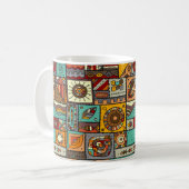 Nähte Stoffe in einem Patchwork-Stil. ethnisch Kaffeetasse (Vorderseite Links)