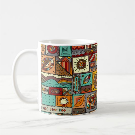Nähte Stoffe in einem Patchwork-Stil. ethnisch Kaffeetasse (Links)