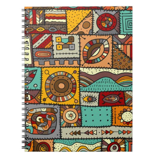 Nähte Stoffe in einem Patchwork-Stil. ethnisch Notizblock (Vorderseite)