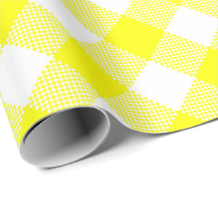 Nähte übereinstimmen: Gelbes, weißes Gingham Wrapp Geschenkpapier