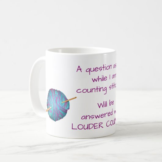 Nähte zählen, Spaß Häkelchen, mit Ihrem Namen Kaffeetasse (Vorderseite Links)