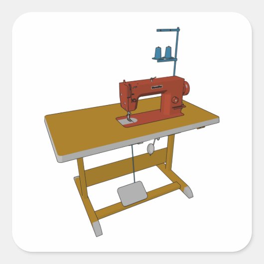 Nähtisch und Nähmaschine Quadratischer Aufkleber (Vorderseite)