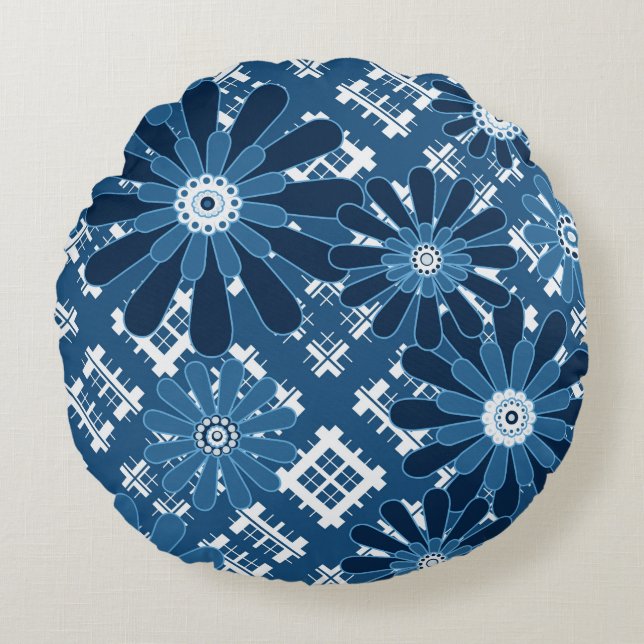 Nahtlos abstrakt, modern, kariert, kariert rundes kissen (Vorderseite)