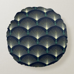 Nahtlos elegantes geometrisches Muster. Blue Art D Rundes Kissen