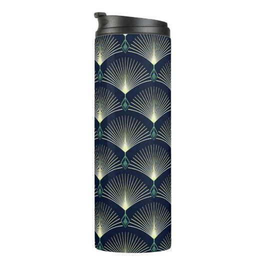 Nahtlos elegantes geometrisches Muster. Blue Art D Thermosbecher (Nach rechts gedreht)