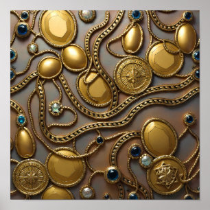 Nahtlos geprägter Gold-Silber-Stoff / Wandtapete Poster