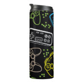 Nahtlos helles Muster mit Joysticks. Spielcoo Thermosbecher (Nach rechts gedreht)