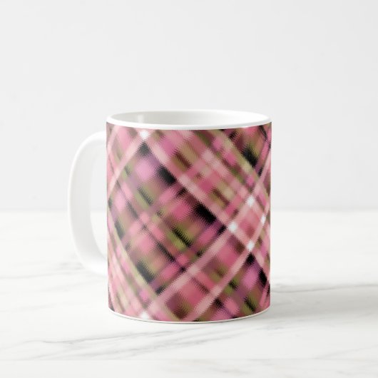 Nahtlos kariert kariertes tartan rosa Schwarz-weiß Kaffeetasse (Vorderseite Links)