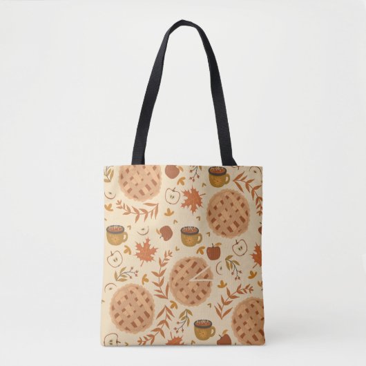 Nahtlos mit Apfelkuchen, Äpfeln und Tasse.  Tasche (Vorderseite)