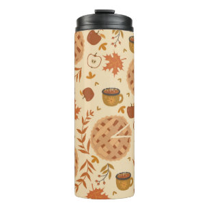 Nahtlos mit Apfelkuchen, Äpfeln und Tasse. Thermosbecher