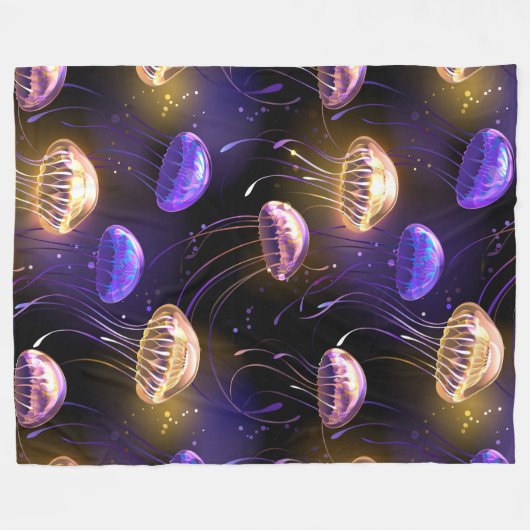 Nahtlos mit glühender Qualle Fleecedecke (Vorderseite (Horizontal))
