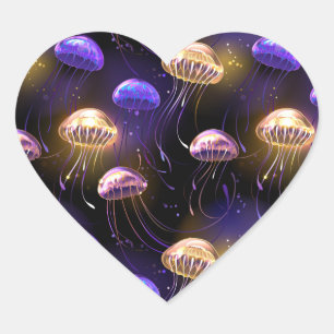 Nahtlos mit glühender Qualle Herz-Aufkleber