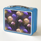 Nahtlos mit glühender Qualle Metall Brotdose (Rückseite)