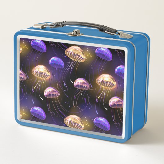 Nahtlos mit glühender Qualle Metall Brotdose (Vorderseite)