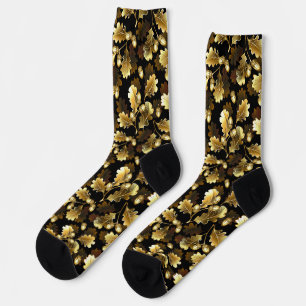 Nahtlos mit goldenen Eichenzweigen auf Schwarz Socken