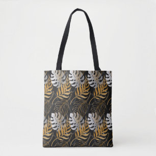 Nahtlos mit goldener, silberner tropischer Pflanze Tasche