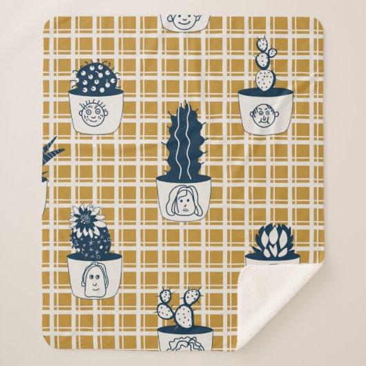 Nahtlos modernes Muster mit Kakteen, niedliches fa Sherpadecke (Vorderseite)