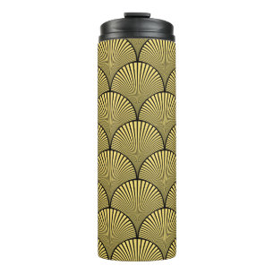 Nahtlos schwarz und gold japanisch Deko floral w Thermosbecher