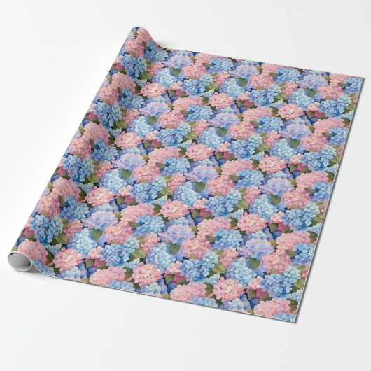 Nahtlos von rosa und blauen Hydrangea-Blume Geschenkpapier (Ungerollt)