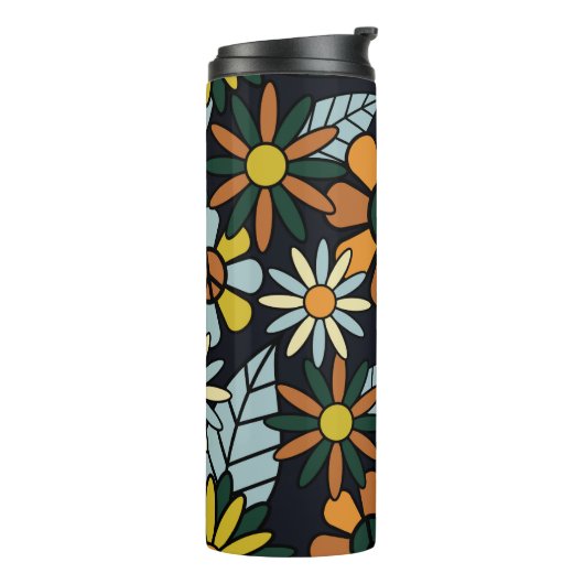 Nahtlose 70er Jahre Retro-Hippie-Blume - Vinta Thermosbecher (Nach links gedreht)