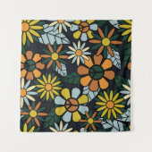 Nahtlose 70er Jahre Retro-Hippie-Blume - Vinta Wandteppich (Vorderseite (Horizontal))