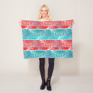 Nahtlose abstrakte Bäume Ast blauen Korallenrot Li Fleecedecke