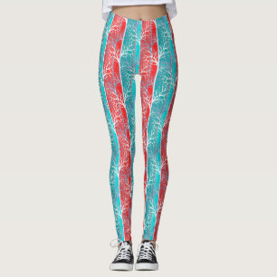 Nahtlose abstrakte Bäume Ast blauen Korallenrot Li Leggings