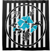 Nahtlose abstrakte blaue Blüten, schwarz blühend Duschvorhang (Vorderseite)